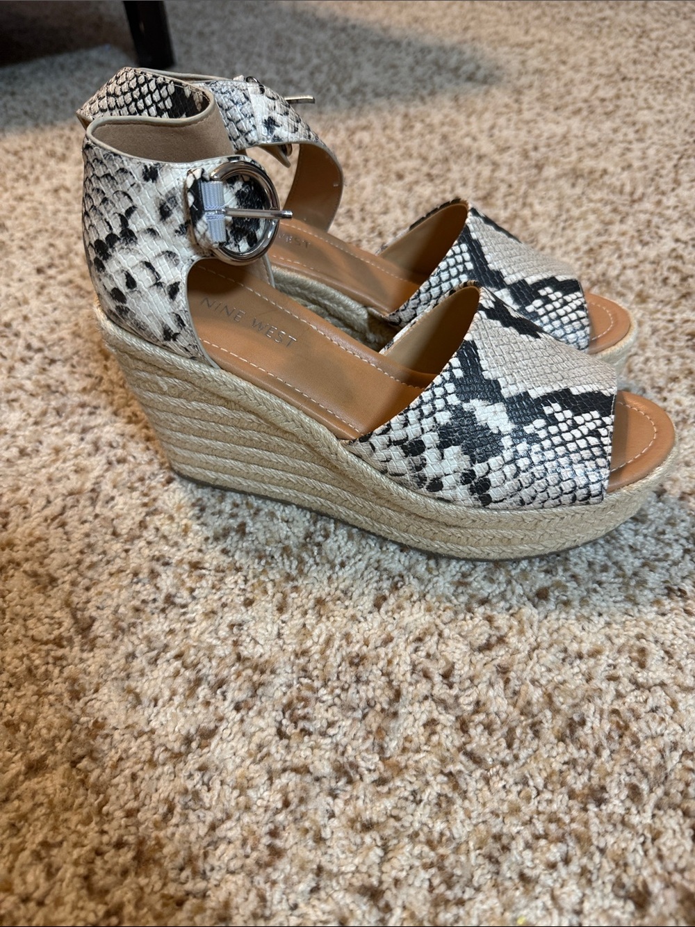 Nine West Black & White Snake-Print Espadrille Wedge Sandals